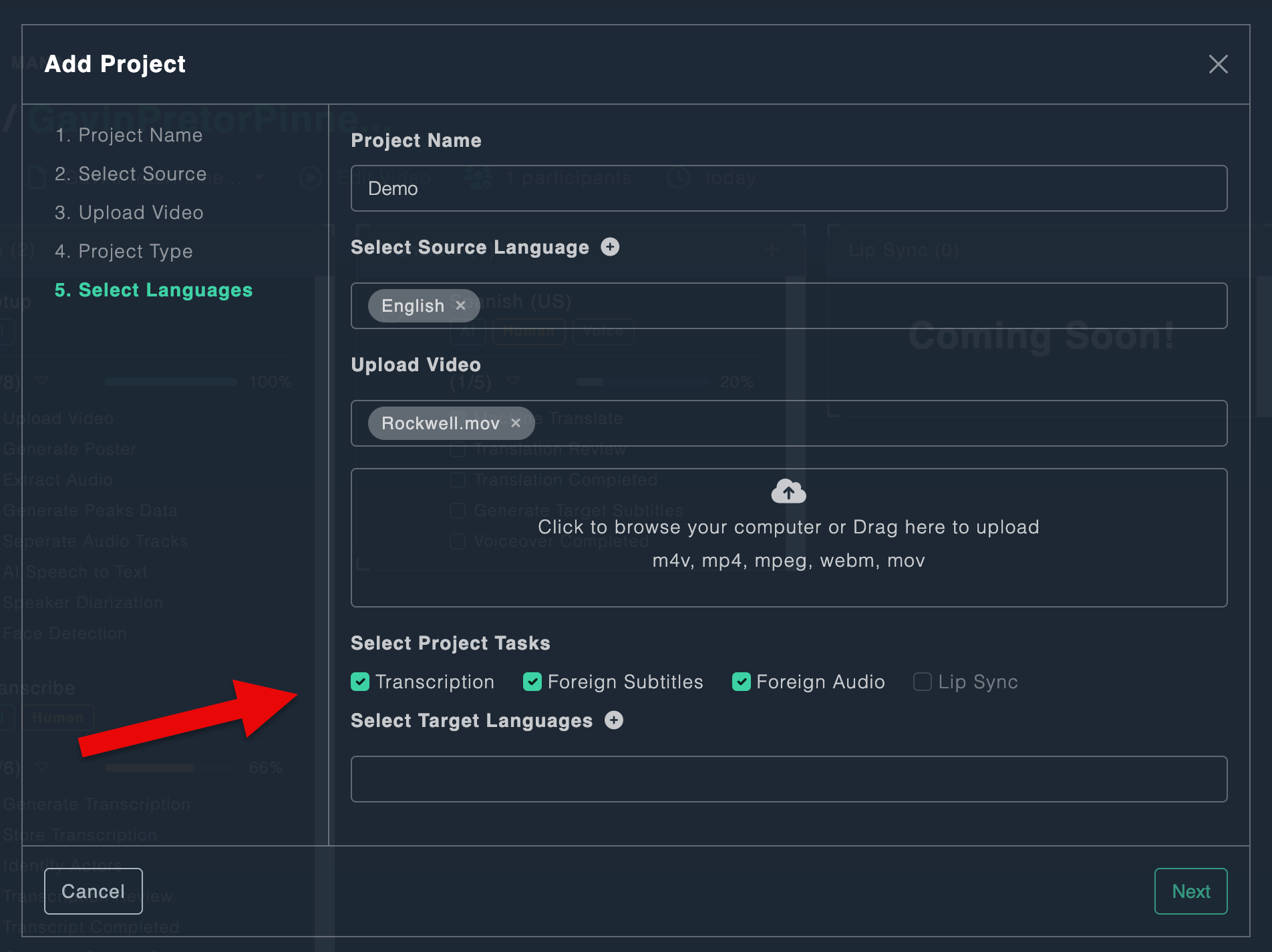 Task Selection Interface