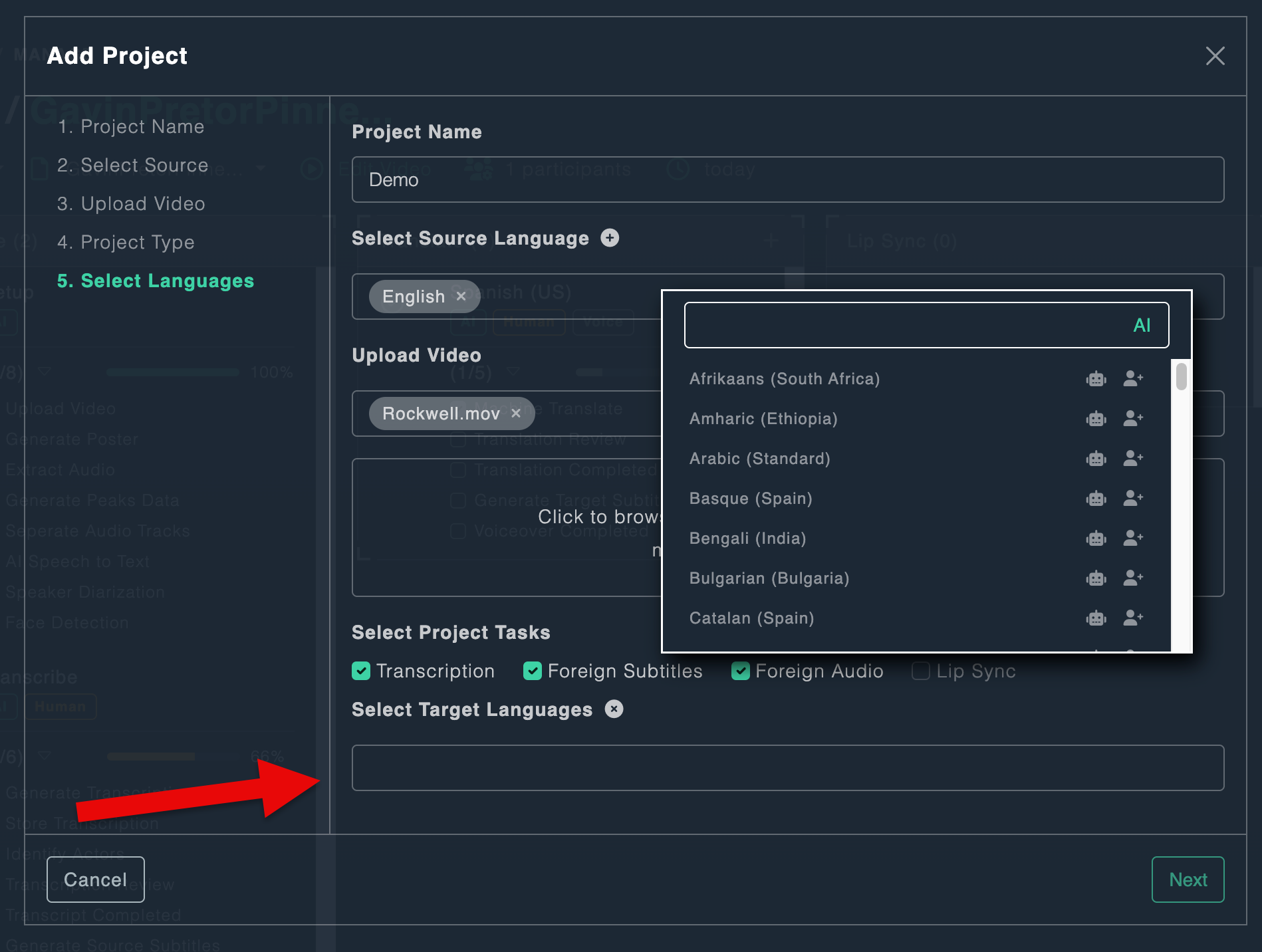 Language Selection Interface