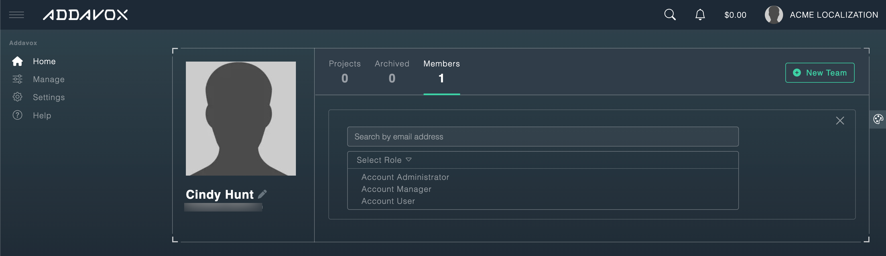 Invite Team Member Dialog