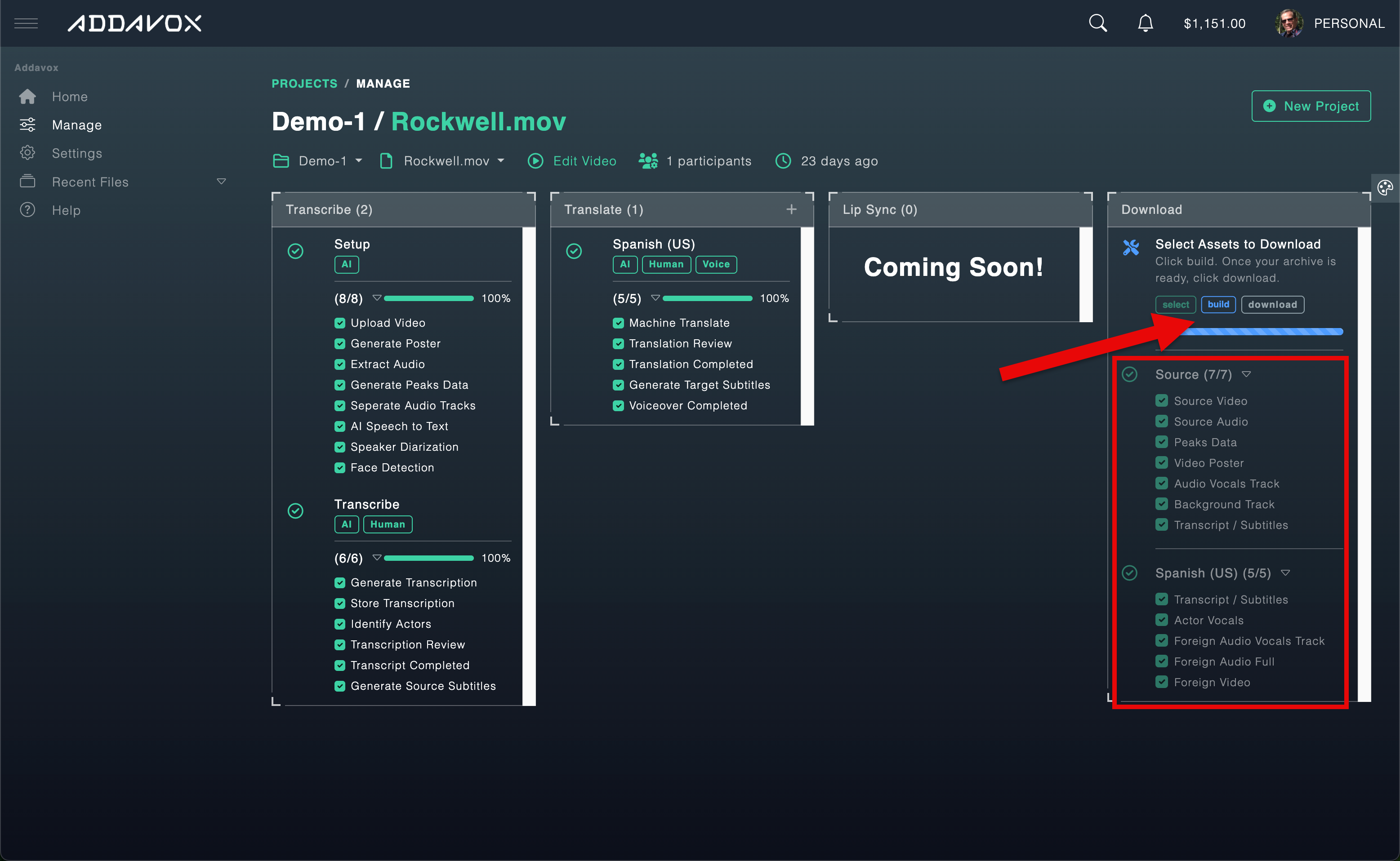 Asset Selection Interface
